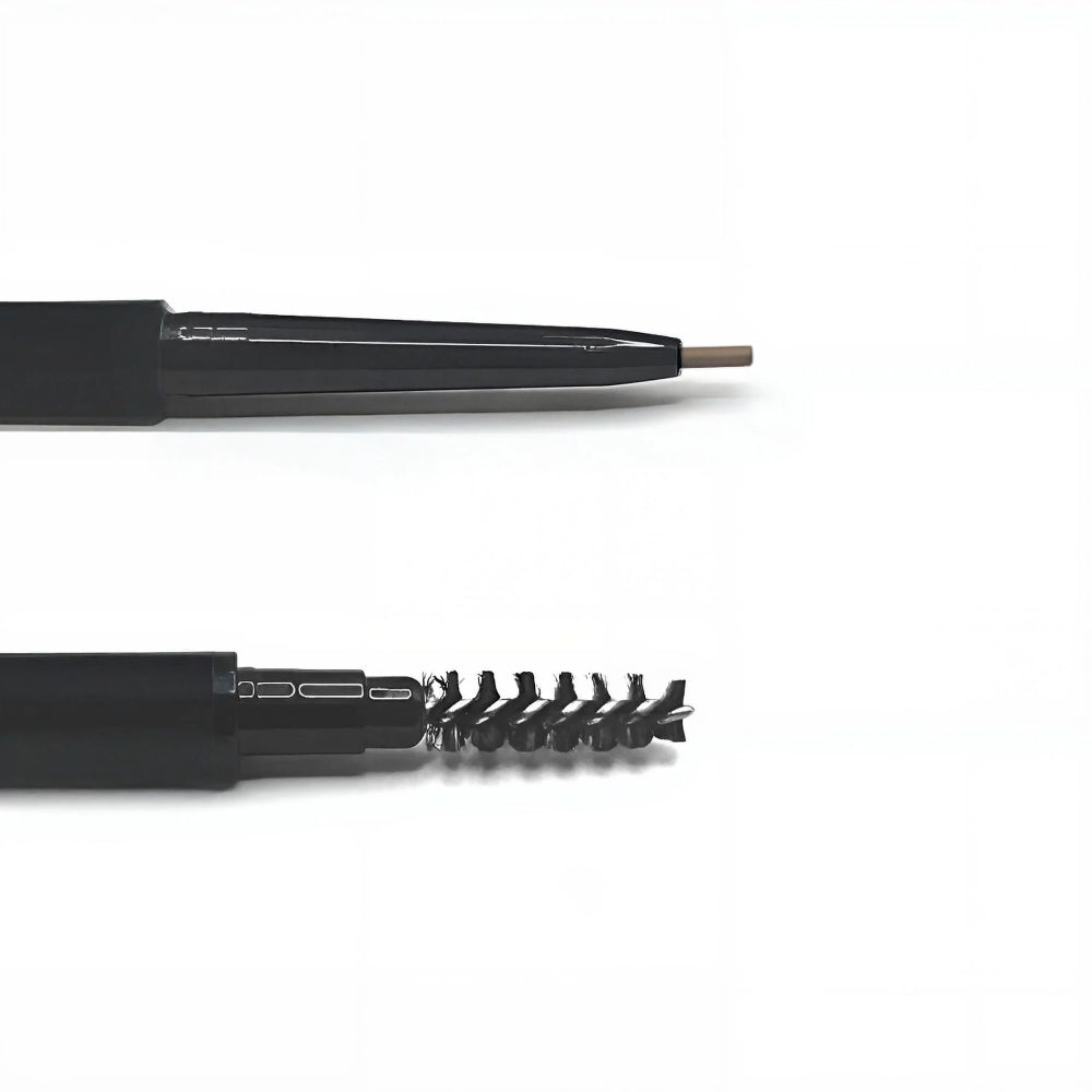 Black eyebrow pencil with brush on a white background